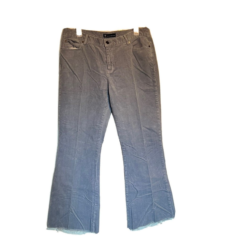 womens pants size‎ 13 courdoroy stretch blue raw hem boot cut BO